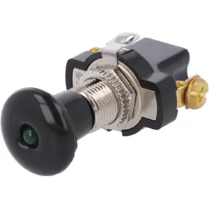 Interruptor de pressão Push-Pull OFF-ON 14VDC 10A para aparafusar c/ LED verde