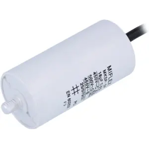Condensador para motor 18uF 425V Ø40x70mm - c/ cabo 250mm e parafuso M8