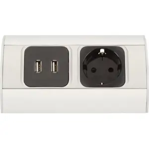 Bloco de tomadas para Desktop 2x Schuko + 2xUSB - cabo de 0.5m (s/ ficha) - Prateado+Preto