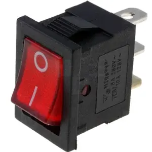 Interruptor basculante mini 2 posições estáveis - ON-OFF - 250VAC 6A (3 pinos) - luminoso vermelho