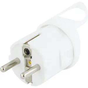 Ficha schuko macho com saída lateral branca