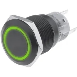 Botão interruptor de pressão anti-vandalismo unipolar SPDT ON-(ON) 24VDC 1A para soldar com luz verde em anel