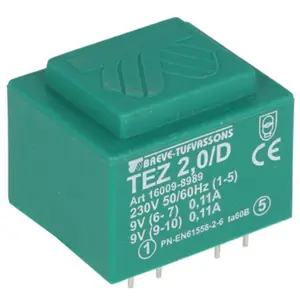 Transformador encapsulado para PCB 230VAC/9V+9V 2VA 0.22A