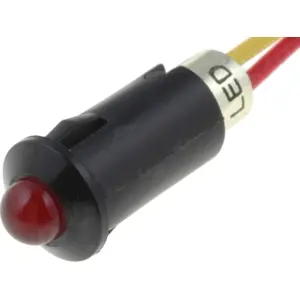 Indicador LED plástico convexo 12VDC Ø8.2mm vermelho com fios 170mm