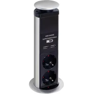 Bloque de tomas empotrables Pop-Up (Ø71mm) 3x Schuko + 2xUSB - cable de 1.4m - Negro