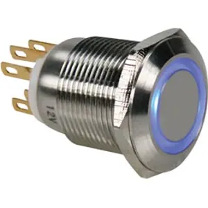 Botão interruptor de pressão anti-vandalismo unipolar SPDT (ON)-OFF 1NC-1NO 230VAC c/anel luz LED azul 12VDC