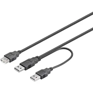 Cabo 2xUSB2.0 A - USB2.0 A fêmea - 0.3m c/ alimentação reforçada - preto