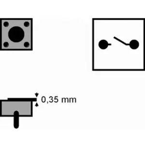 Botão miniatura 6x6x(4.3)mm, horizontal, 2 pinos