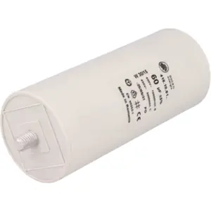 Condensador para motor  60uF 400V Ø50x117mm - c/ terminais 6.4x0.8mm e parafuso M8