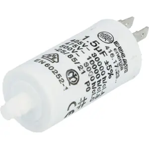 Condensador para motor   1.5uF 475V Ø28x55mm - c/ terminais 6.3mm e parafuso M8