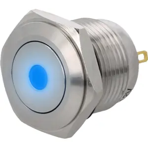 Botão interruptor de pressão anti-vandalismo unipolar SPST OFF-(ON) 48VDC 2A com ponto luminoso azul