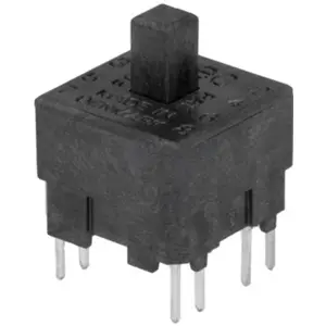 Botão miniatura 12.6x12.6mm DPST-NO+DPST-NC 2 posições estáveis ON-ON 120VDC 0.025A - MEC 15451