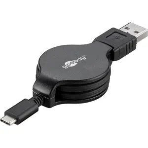 Cabo retráctil USB2.0 A macho - USB C macho 1.0m - preto