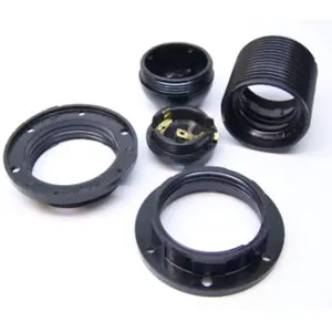 Suporte para lâmpada E27, todo roscado, com 2 anilhas - preto