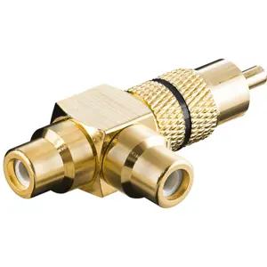 Adaptador RCA macho - 2xRCA fêmea 90º dourado preto
