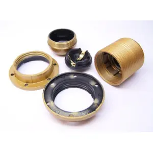 Suporte para lâmpada E27, todo roscado, com 2 anilhas - dourado