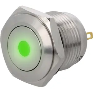 Botão interruptor de pressão anti-vandalismo unipolar SPST OFF-(ON) 48VDC 2A com ponto luminoso verde