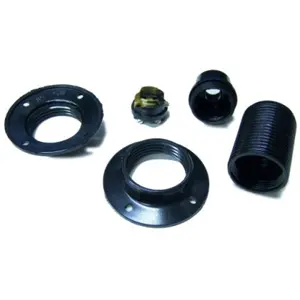 Suporte para lâmpada E14, todo roscado, com 2 anilhas - preto