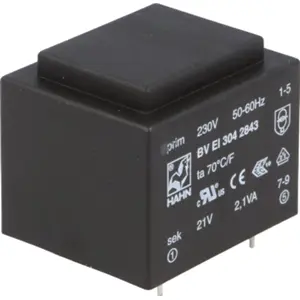 Transformador encapsulado para PCB 230VAC/21V 2.1VA;  100mA
