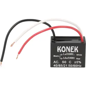 Condensador para motor 1.0uF+1.5uF 450V 38x20x29mm - 3 fios 110mm