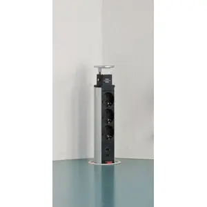 Bloco de tomadas de encastrar Pop-Up (Ø60mm) 3x Schuko + 2xUSB - cabo de 2m - Preto