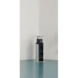 Bloco de tomadas de encastrar Pop-Up (Ø60mm) 3x Schuko + 2xUSB - cabo de 2m - Preto
