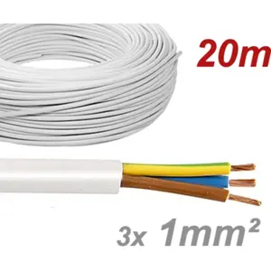 Cabo elétrico multifilar redondo FVV 3x1mm² branco - H05VV-F 3G1.0 (rolo de 20m)