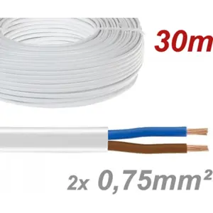 Cabo elétrico plano H05VVH2-F 2x0.75mm² Branco (rolo de 30m)