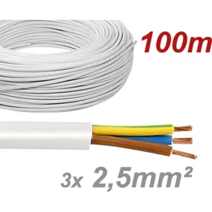 Cabo elétrico multifilar redondo FVV 3x2.5mm² branco - H05VV-F 3G2.5 (rolo de 100m)