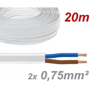 Cabo elétrico plano H05VVH2-F 2x0.75mm² Branco (rolo de 20m)