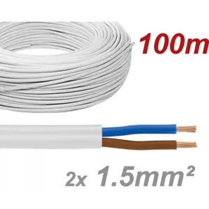 Cabo elétrico multifilar redondo FVV 2x1.5mm² branco - H05VV-F 2X1.5 (rolo de 100m)