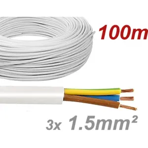 Cabo elétrico multifilar redondo FVV 3x1.5mm² branco - H05VV-F 3G1.5 (rolo de 100m)