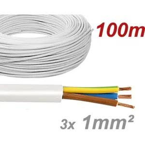 Cabo elétrico multifilar redondo FVV 3x1mm² branco - H05VV-F 3G1.0 (rolo de 100m)