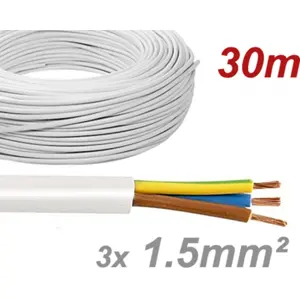 Cabo elétrico multifilar redondo FVV 3x1.5mm² branco - H05VV-F 3G1.5 (rolo de 30m)