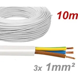 Cabo elétrico multifilar redondo FVV 3x1mm² branco - H05VV-F 3G1.0 (rolo de 10m)