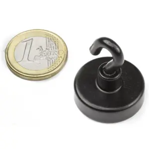 Íman Neodymium (NdFeB) com gancho N38 Ø25.3mm - preto