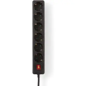 Bloco de 6 tomadas c/ interruptor - Preto - cabo (3x1.5mm²) 3.0m