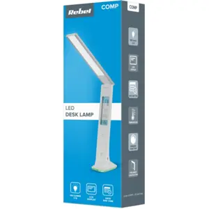 Lámpara de escritorio recargable con luz LED 3W + reloj y calendario digital