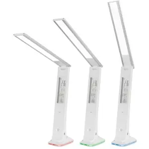 Lámpara de escritorio recargable con luz LED 3W + reloj y calendario digital