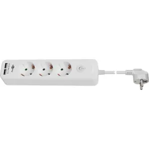 Bloque de 3 tomas con 2xUSB + interruptor - cable (3x1.5mm²) 1.5m