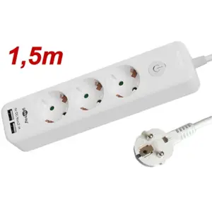 Bloque de 3 tomas con 2xUSB + interruptor - cable (3x1.5mm²) 1.5m