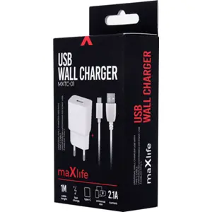 Carregador 1xUSB (230VAC -> 5VDC) 2.1A c/ cabo USB-C 1.0m - branco