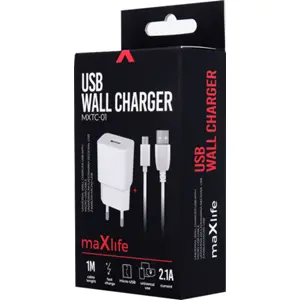 Carregador 1x USB 2.1A c/ cabo Micro-USB - 1.0m - branco