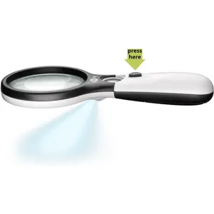 Lupa de mão de 2 lentes Ø75+22mm (1,75x + 12,25x) com LEDs