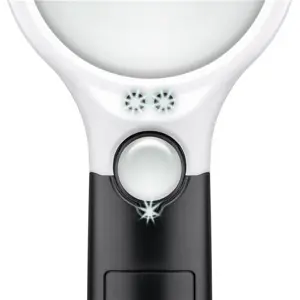 Lupa de mão de 2 lentes Ø75+22mm (1,75x + 12,25x) com LEDs