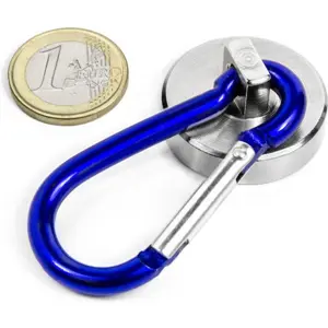 Íman Neodymium (NdFeB) redondo Ø32mm com mosquetão azul 60mm - N42