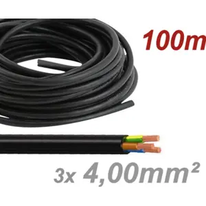 Cabo elétrico multifilar redondo RV-K 3G4 0,6/1KV preto - (rolo de 100m)
