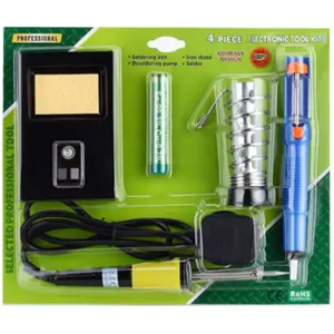 Kit Soldadura c/ Ferro soldar 30W + suporte p/ ferro soldar + bomba dessoldadora + Solda