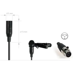 Microfone profissional de lapela com clipe de fixação, com conetor mini XLR 4 pines