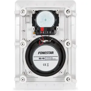 Altifalante Hi-Fi 2 vias para embutir em teto ou parede de baixa impedância e rede rectangular. 40 W máximo, 20 W RMS.